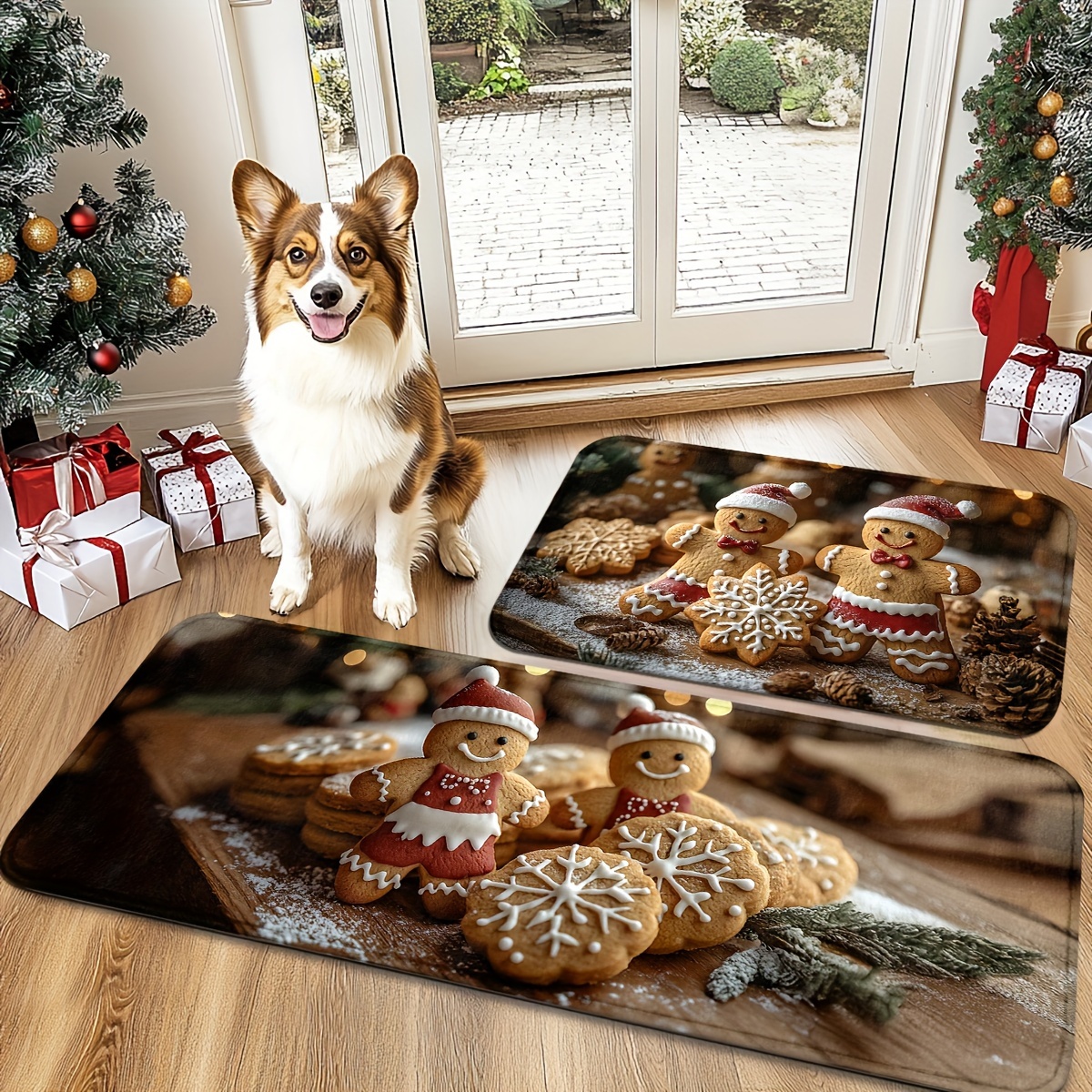 

1pc, Christmas Gingerbread Man Door Mat, 1.2cm Thick, Quick-dry, Non-slip, Machine Washable, Polyester, Holiday Home Decor, For Living Room, Bedroom, Kitchen, 2.16m² Max Size, Machine Made