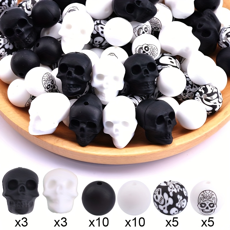 TEMU 36pcs White Silicone Beads, Halloween Style, Party Decorations Suitable For Keychain String Bead Pen Bracelet Necklace And Other Craft Supplies