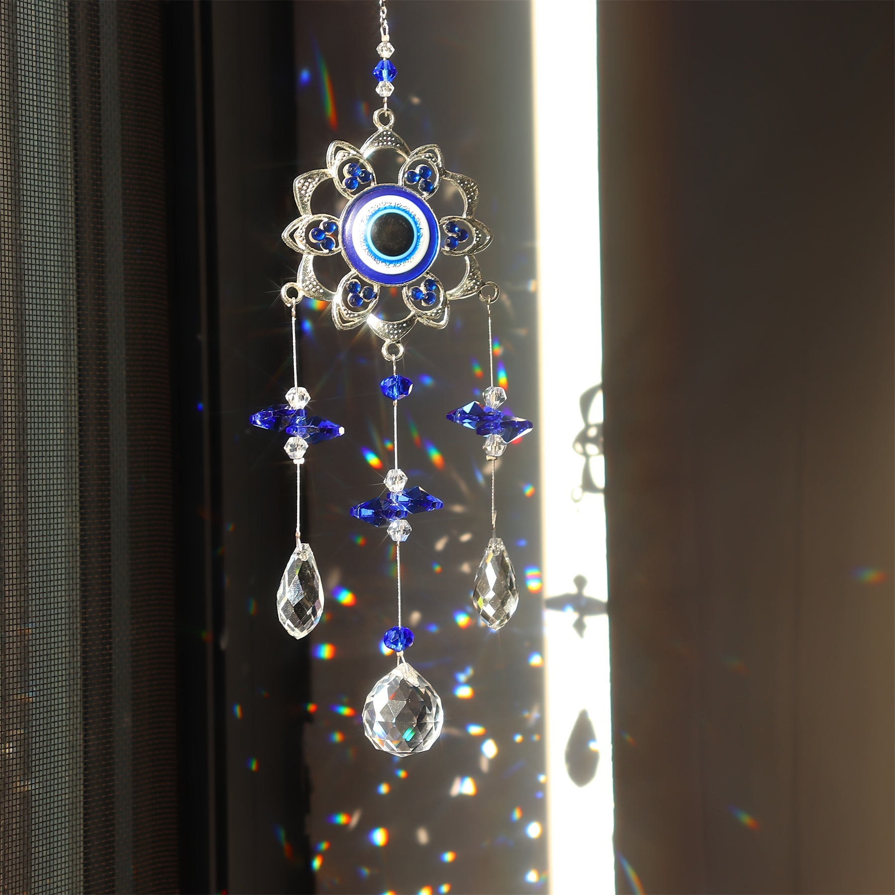 

1pc Blue Flower Crystal Sun Catcher Hanging Decoration For Home Window Garden - Glass Material