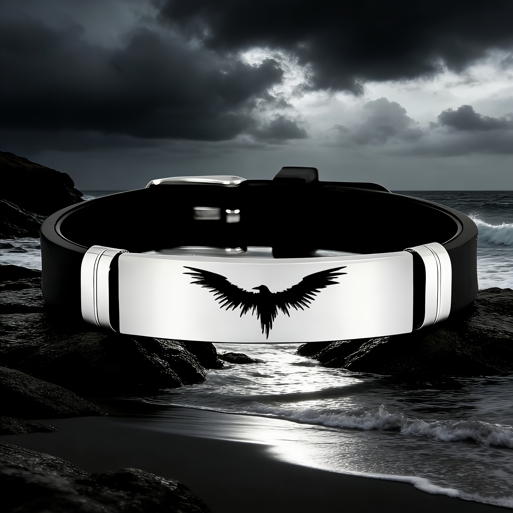 E-shop Flügelraben-Muster Design Ergänzungen, 202 202 Edelstahl Silikon Armband, Alltagskleidung zeigt und ungestümer Schmuck