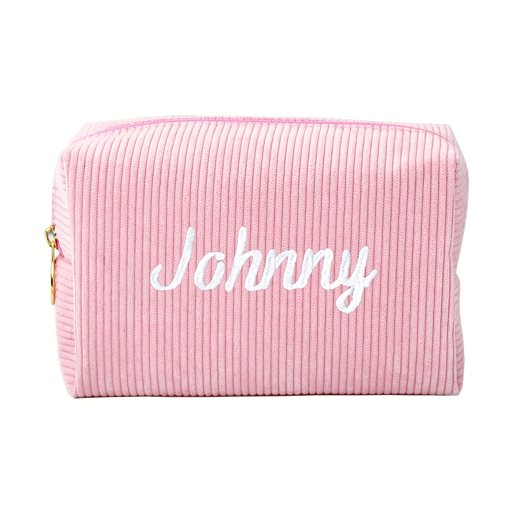 TEMU Personal Care Products] Customizable Striped Square Cosmetic Bag With Embroidered Name "" - Durable Polyester, Zipper Closure, Hand Washable,