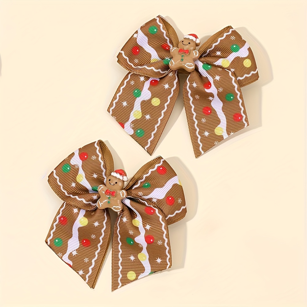TEMU 2pcs Christmas Bow Hair Clips For Women Cute Gingerbread Man Hair Clips Cute Festive Holiday Additions Perfect Christmas Gift Polyester Hair