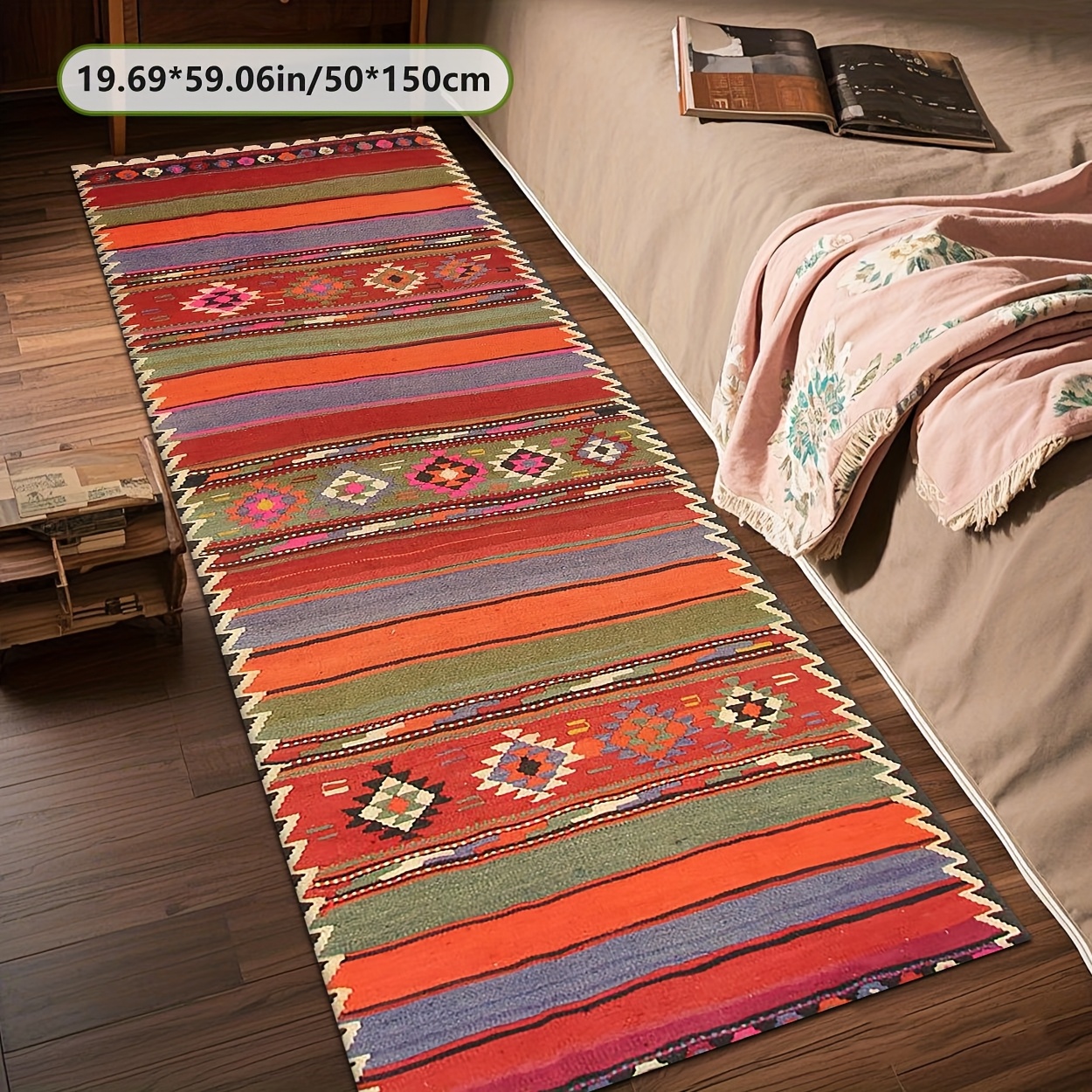 TEMU Alfombra Pesada Antideslizante de 800g/m² con Diseño Geométrico y Rayas - Lavable en Máquina, Poliéster para Salón, Dormitorio, Pasillo y