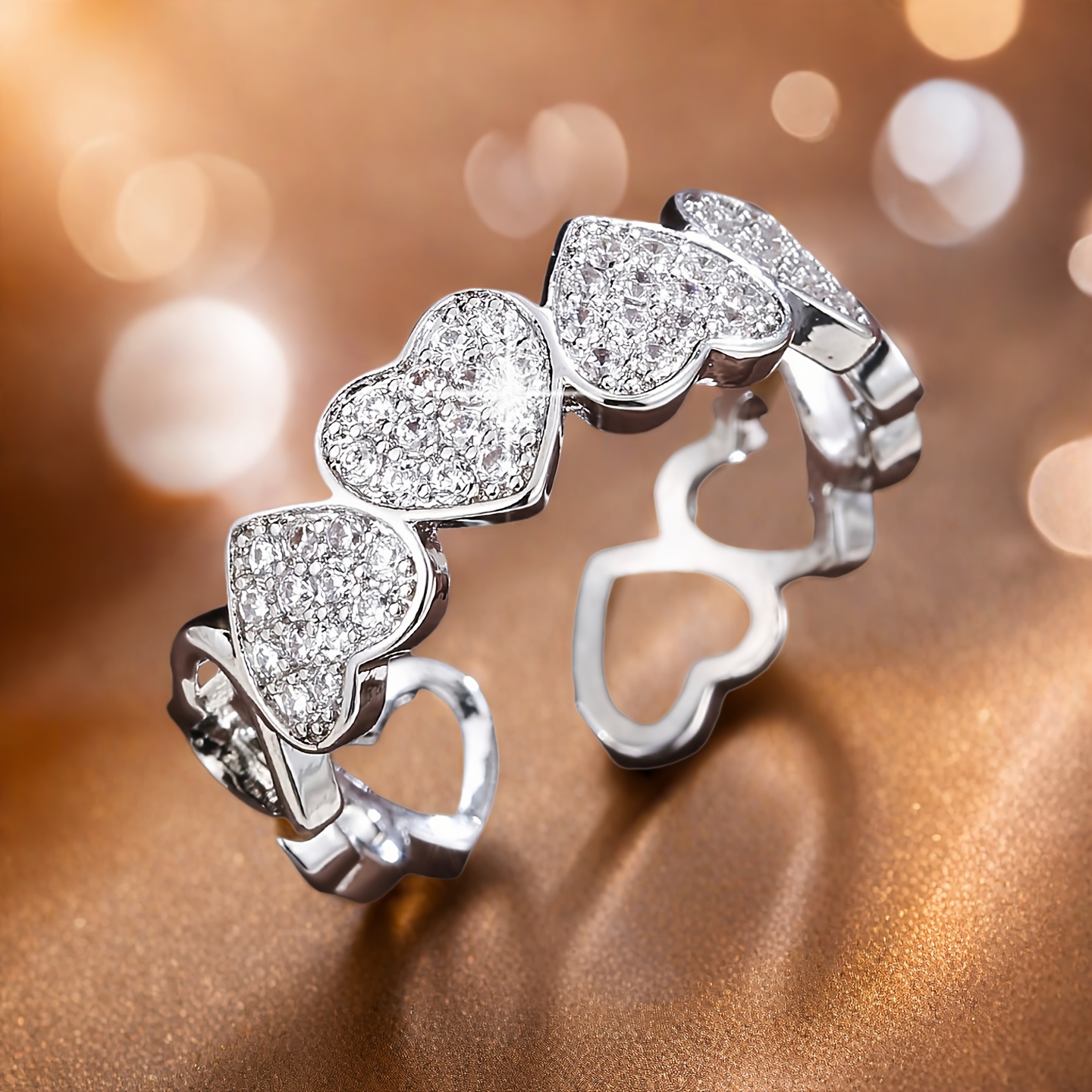 TEMU Heart-shaped Adjustable Ring Made Of Cubic Zirconia For Couples, A Romantic Engagement Ring, Stylish Jewelry For Brides , And A Gift For