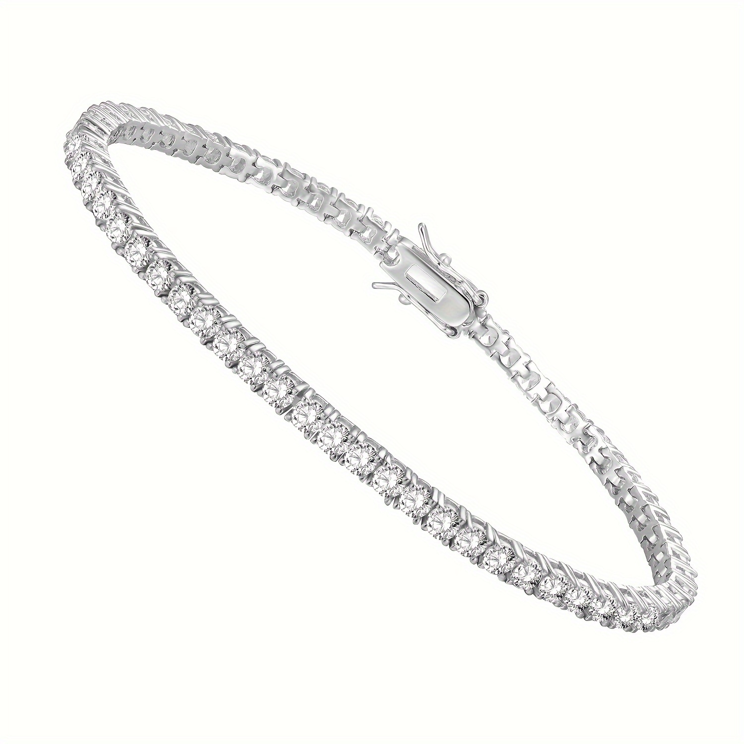 

18k White Gold Plated 4-prong Inlaid 4.0mm White Zircon Classic Tennis Bracelet 6.5-8.5 Inches, Unisex, Holiday Anniversary Gift