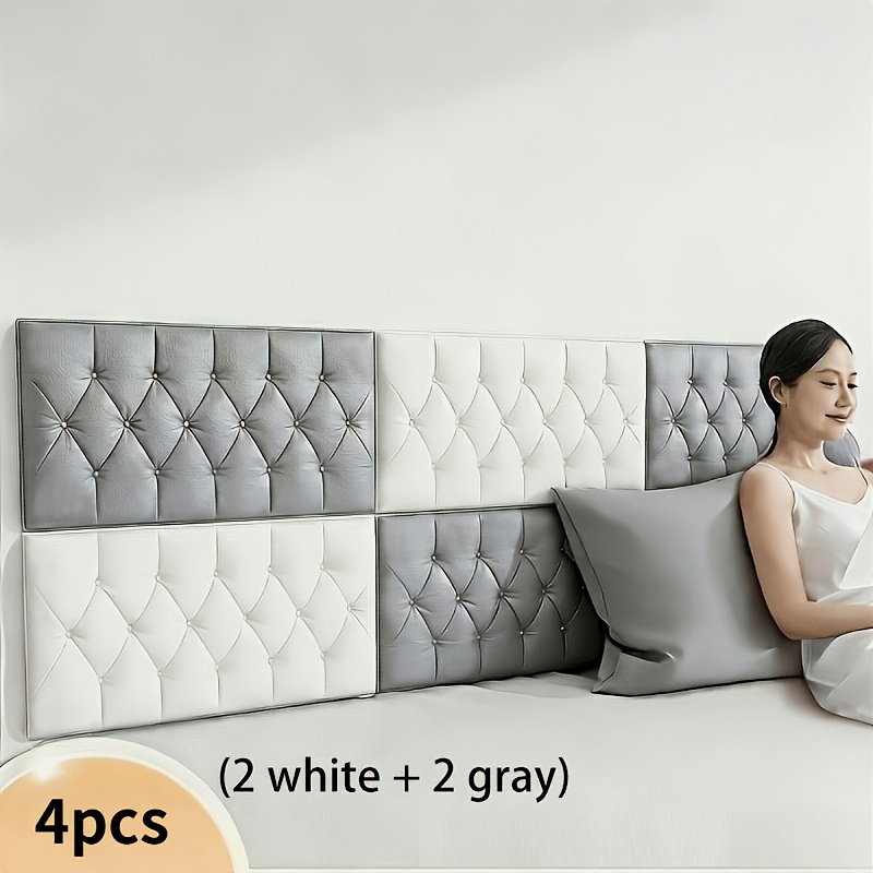 TEMU 4pcs New Bedside Protective Pads, 3d Wall Panels, Self-adhesive Pads, Wall-mounted Soft Cushion Panels, Soft-filled Bed Rail Backrests, Suitable