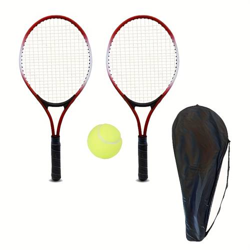 4pcs tennis racket set for beginners red 25 inch tennis racket 1 pair 1 tennis ball 1 black storage bag