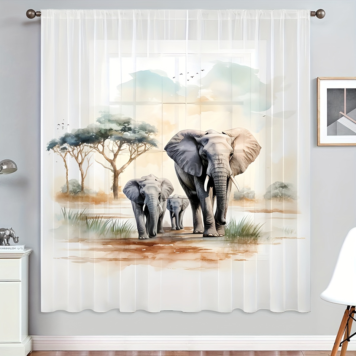 Image of Migration Print Sheer Curtain - Lightweight, Washable Rod Pocket Window Treatment For Living Room, Bedroom, Office Decor