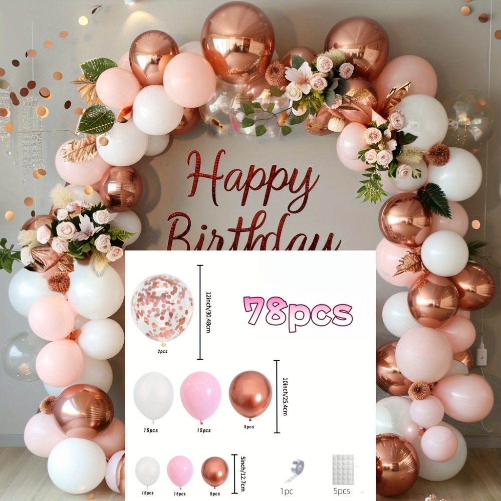 TEMU Lot de 78 ballons en latex à or rose, rose, blanc et multicolores, pour , fêtes d'année, fêtes d'anniversaire, anniversaires, célébrations de
