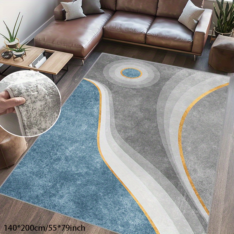 

Living Room Bedroom Imitation Cashmere Area Rug European Abstract Blue And Gray Geometric Golden Thread Carpet, Non-slip Soft Washable Office, Home, Outdoor Carpet, Etc. Indoor And Outdoor Can Be Used