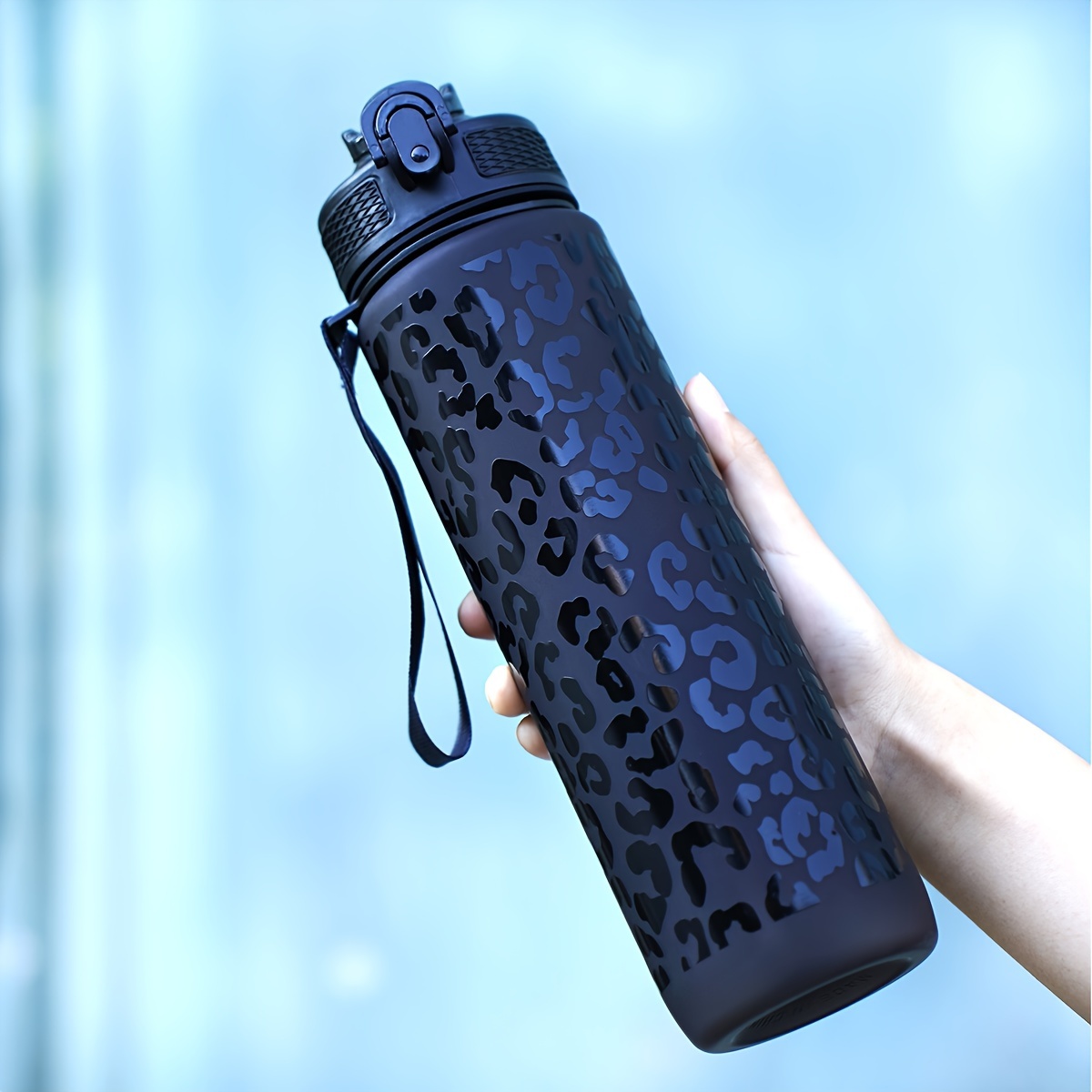 Image of 32oz Leopard Print Sports Water Bottle With Straw - Pvc-free, Ideal For Running, Cycling & Fitness - Perfect Gift For Halloween, Christmas, Easter
