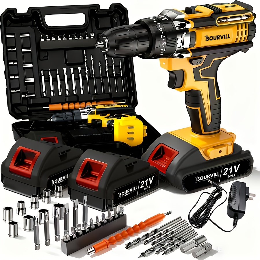TEMU Bourvill 21v Cordless Impact Drill Set, Wireless Drill Set, Household Power Tool Set, With Battery And Quick Charger, Battery Powered,