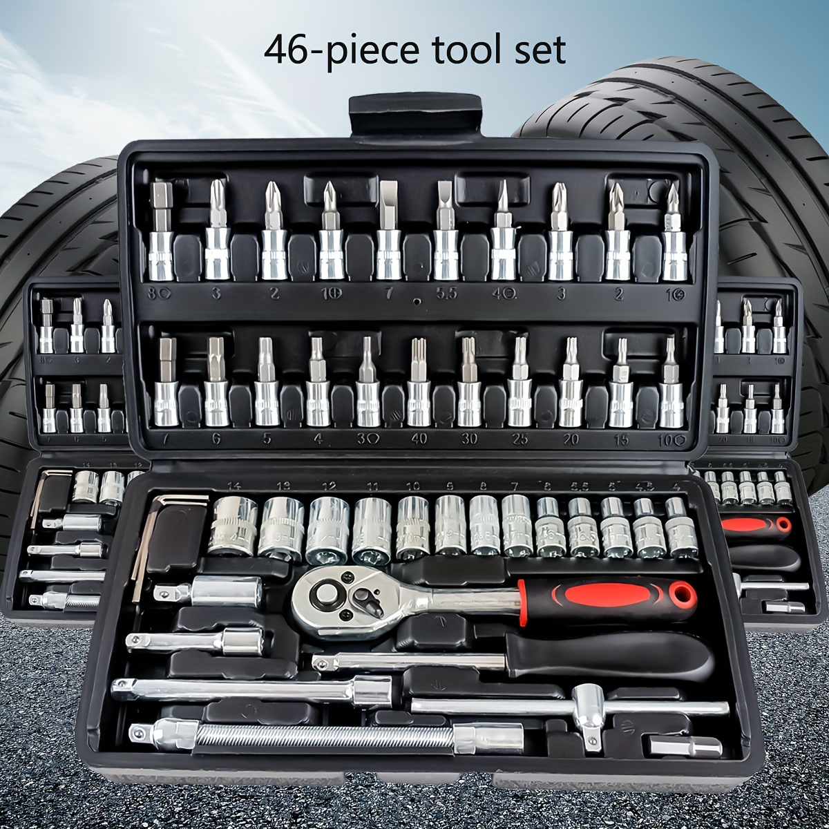 

Jeu d'outils manuels 46/150 pièces avec clé dynamométrique à cliquet, acier , noir, non chargé, batterie, multifonction pour la réparation automobile, vélo, moto et .