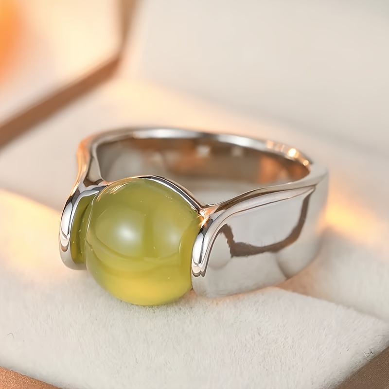 Easy Inlaid Bead Wide Band Women's Ring