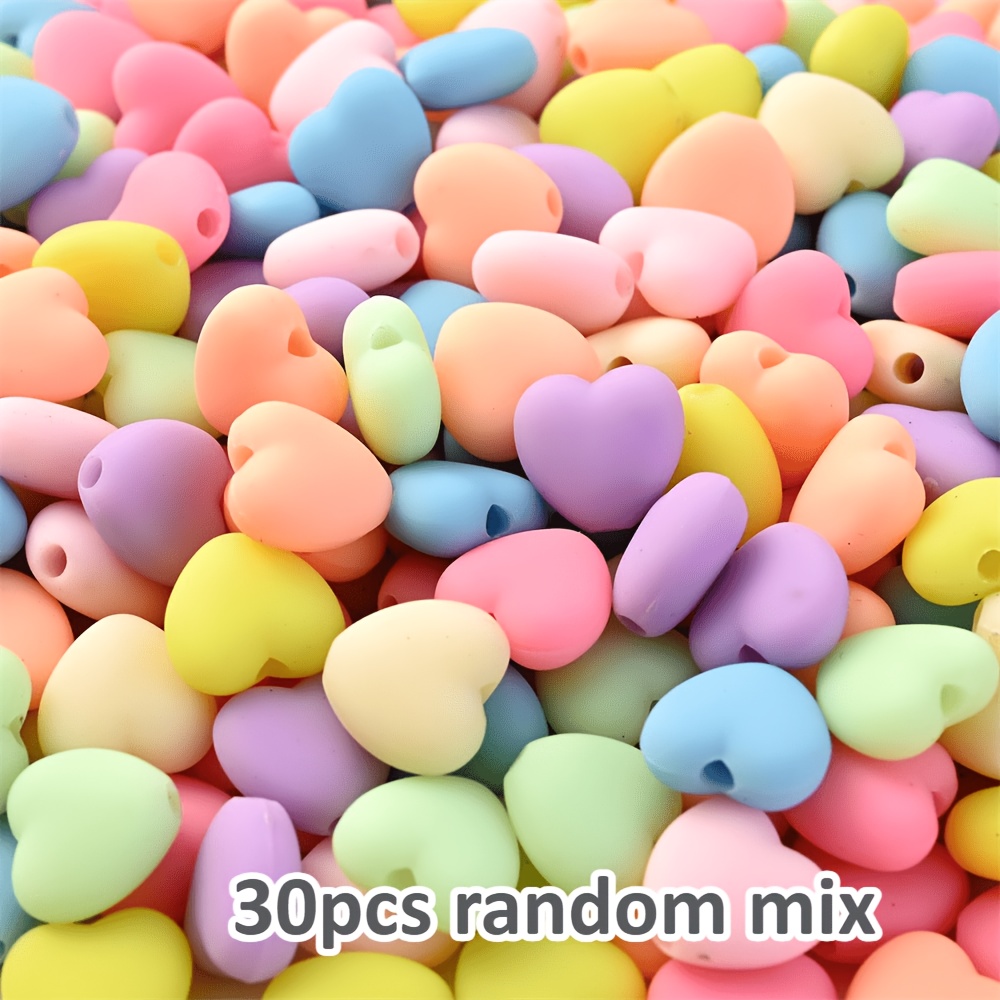 TEMU 30 Stück 10x11mm Herzperlen aus Acryl, matt, in zufälligen Farben, Abstandshalter-Schmuckperlen für DIY-Herstellung von Armbändern, Halsketten,