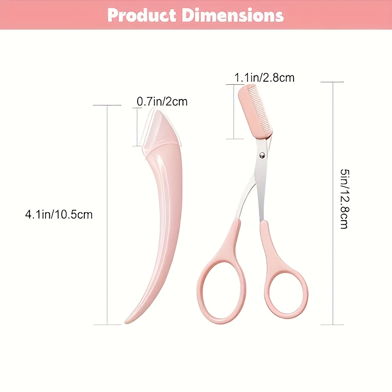 Tijeras de cejas con peine incorporado de acero inoxidable - Herramienta de belleza de precisión con mangos rosas, diseñada para uso tanto con la mano izquierda como con la derecha, adecuada para el cuidado profesional y doméstico, con una construcción de metal duradera para la modelado de las cejas