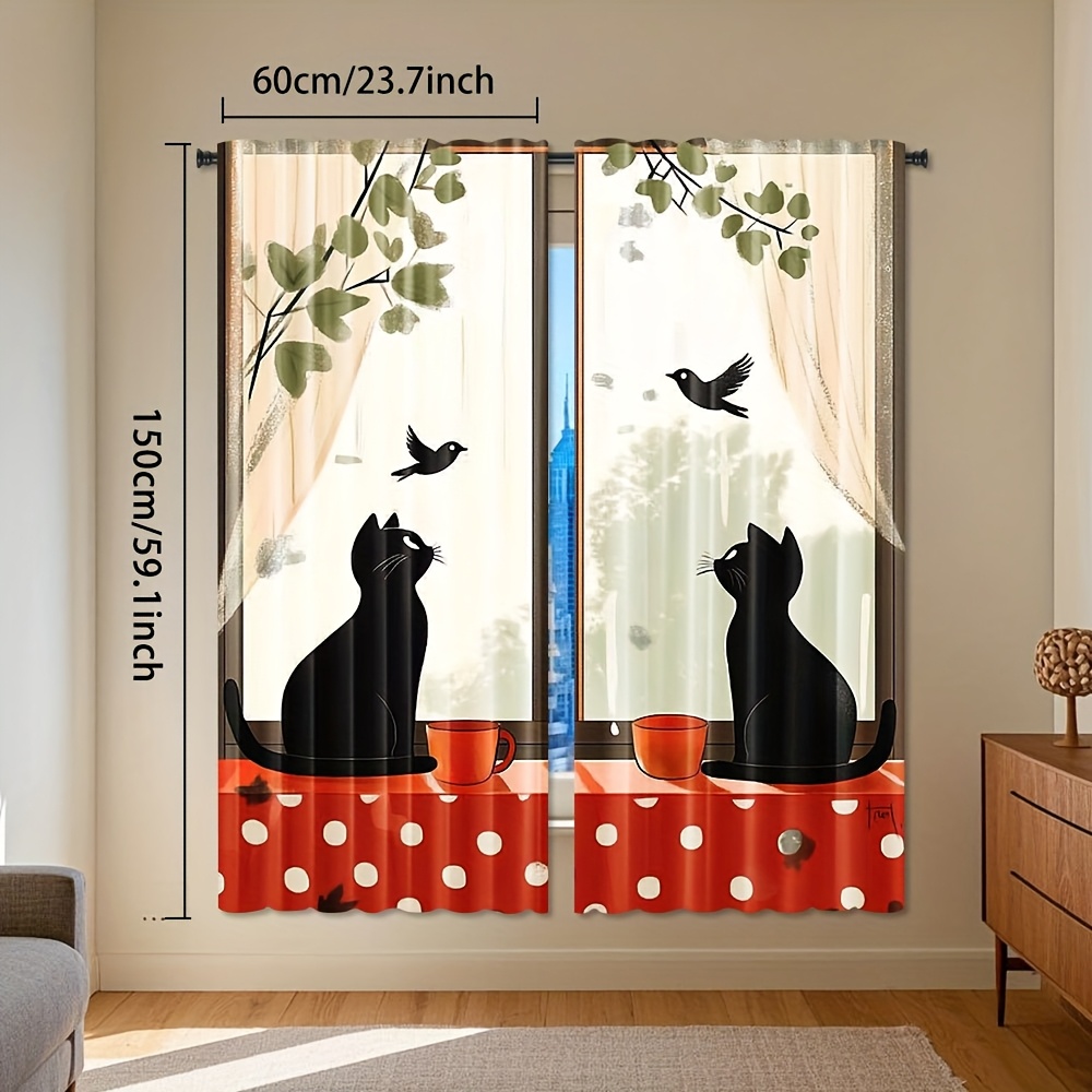 TEMU 2pcs, Japanese Family Doorway Curtains Printed Curtains, Rod Pocket, Machine Washable, Semi-transparent Polyester For Bedroom And Living Room