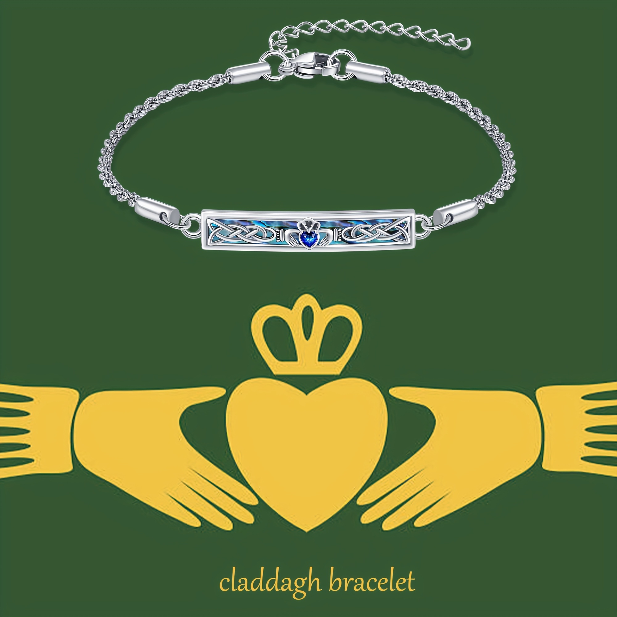 S925 Sterling Silver Claddagh Bracelet with Abalone