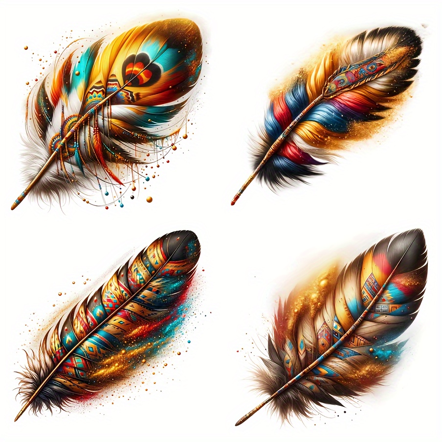 

Four-pack Traditional Feather Decals, High-transparency Double-sided Printed Colorful Plastic Sticker Set, Scratch-resistant Motorcycle & Car Bumper Stickers, Vehicle Body Decorative Decal Kit