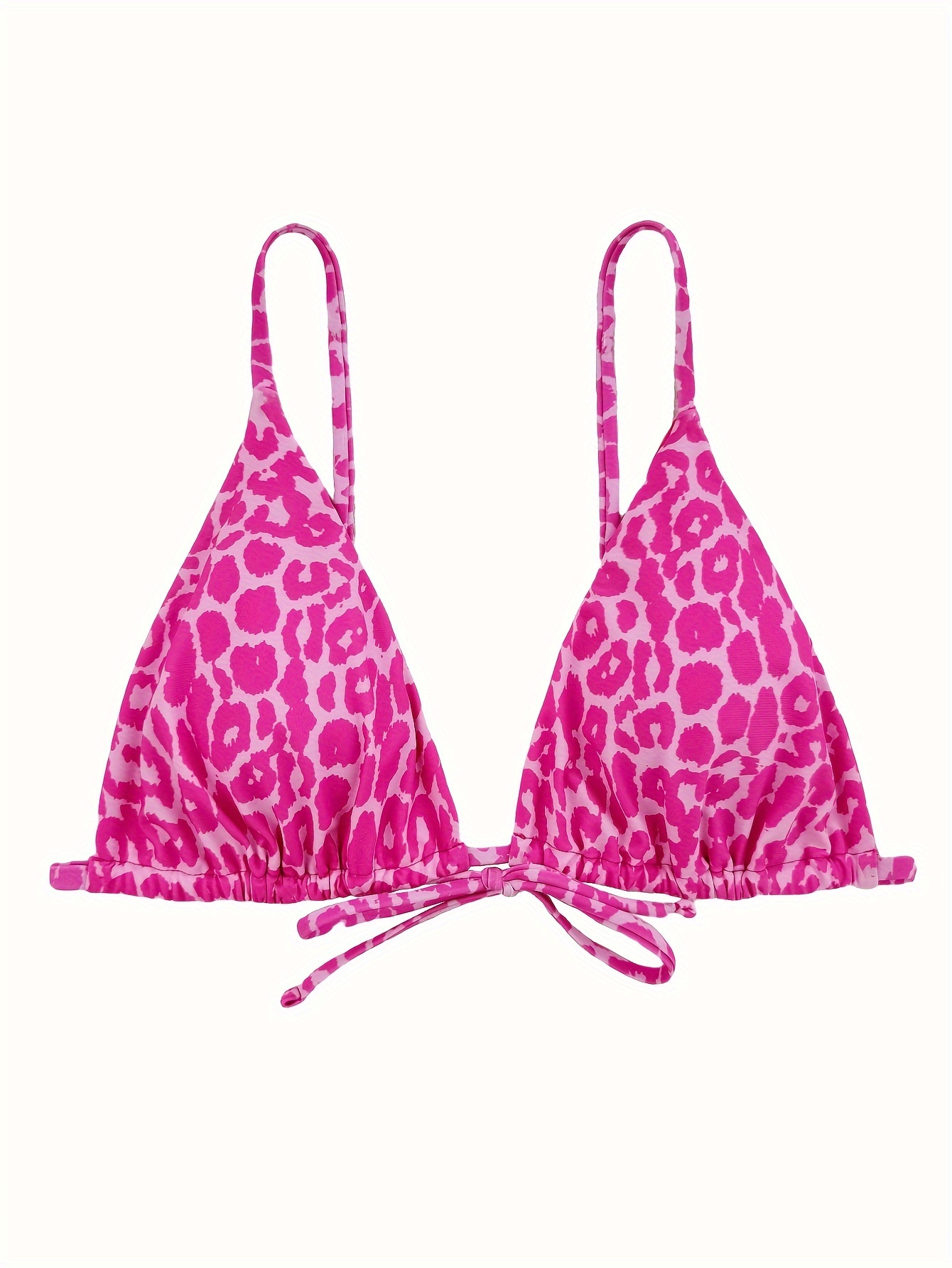European and American New Leopard Print Triangle Cup Bikini Women's Sexy Beach Swimsuit Top Adjustable Drawstring Swimsuit