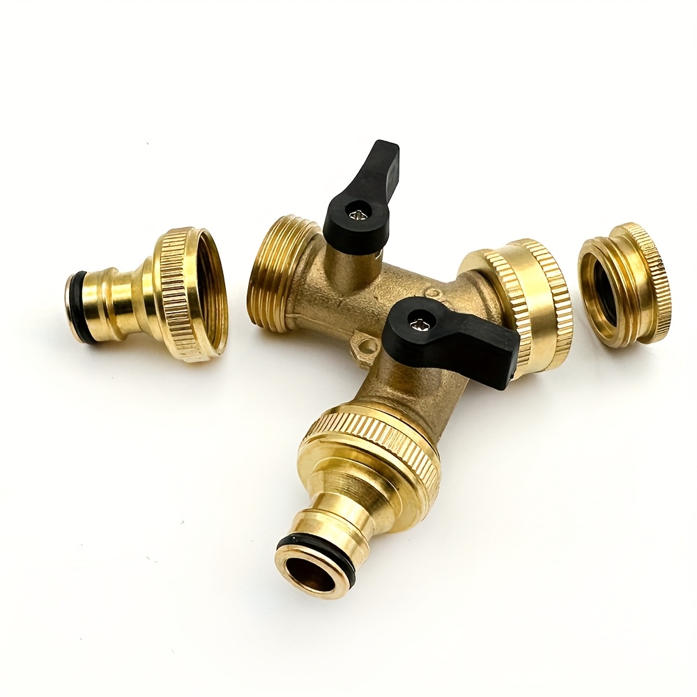 Solid Brass G3/4-inch Garden Hose 2-way Splitter *1+ Female Thread Connector *2 + (1/2" To 3/4") Tap Adapter *1 (with Brass Water Connector*2)