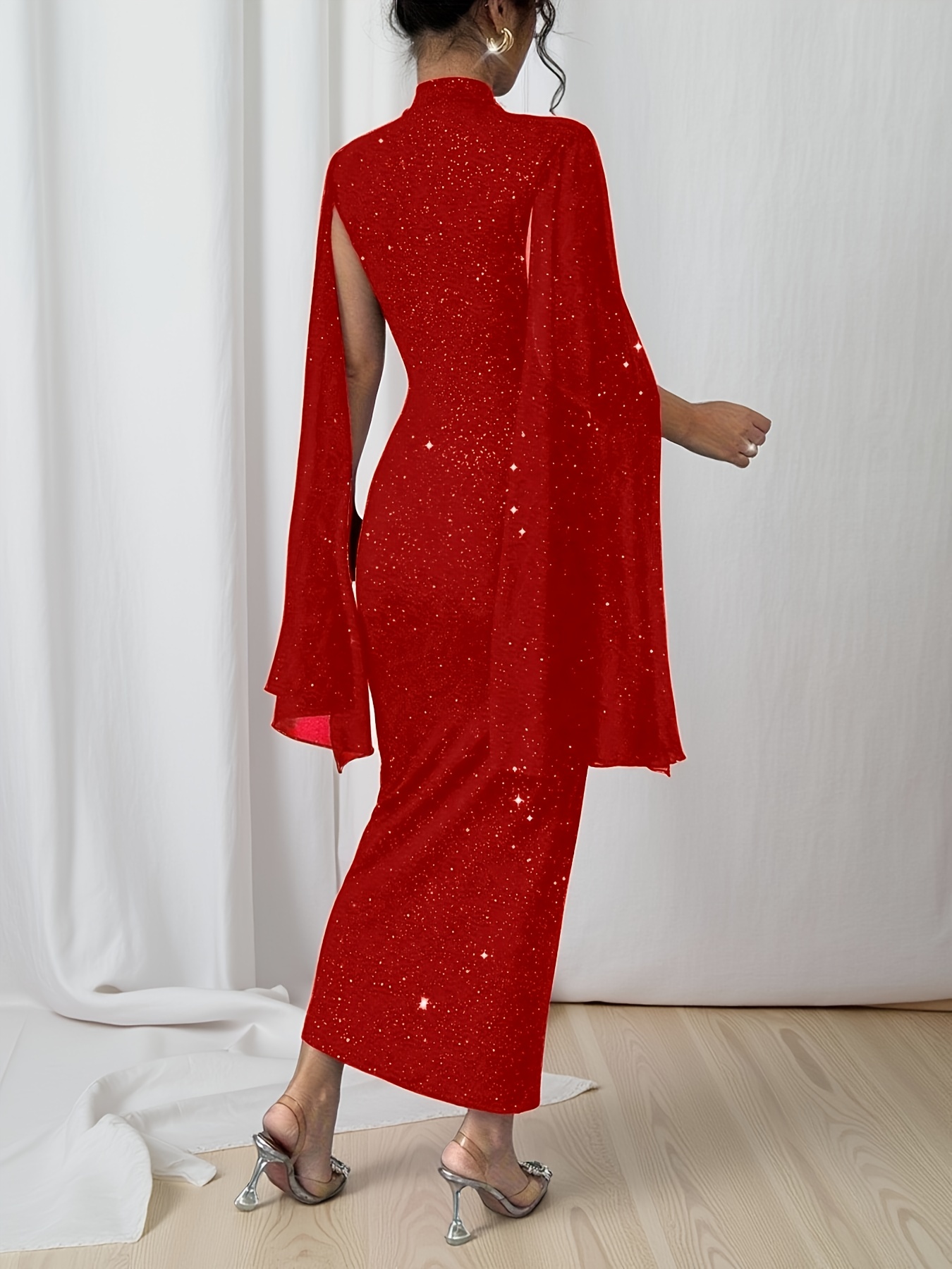 womens elegant black starry night print sequin mesh fit Temu