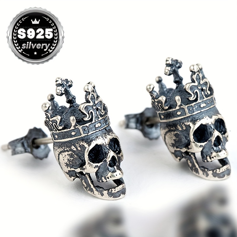 Silvery Retro Gothic Crown Earrings 2pc