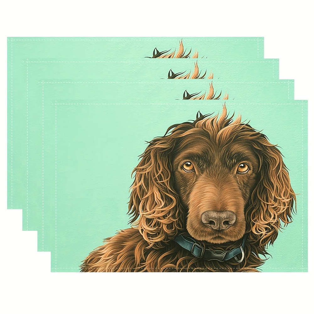 

4pcs, Spaniel Placemats, Linen Table Mats, Single-sided Printing, 12x18inch, Dining Table Decoration Washable Table Mats, Silrde294