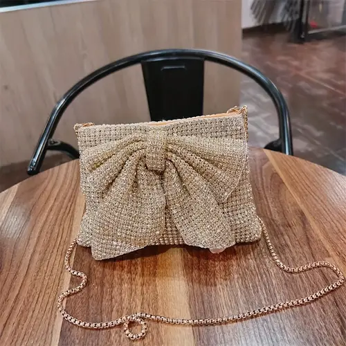 new bow ladies diamond set evening bag aluminum makeup bag fashion clutch bag sparkle diamond bag