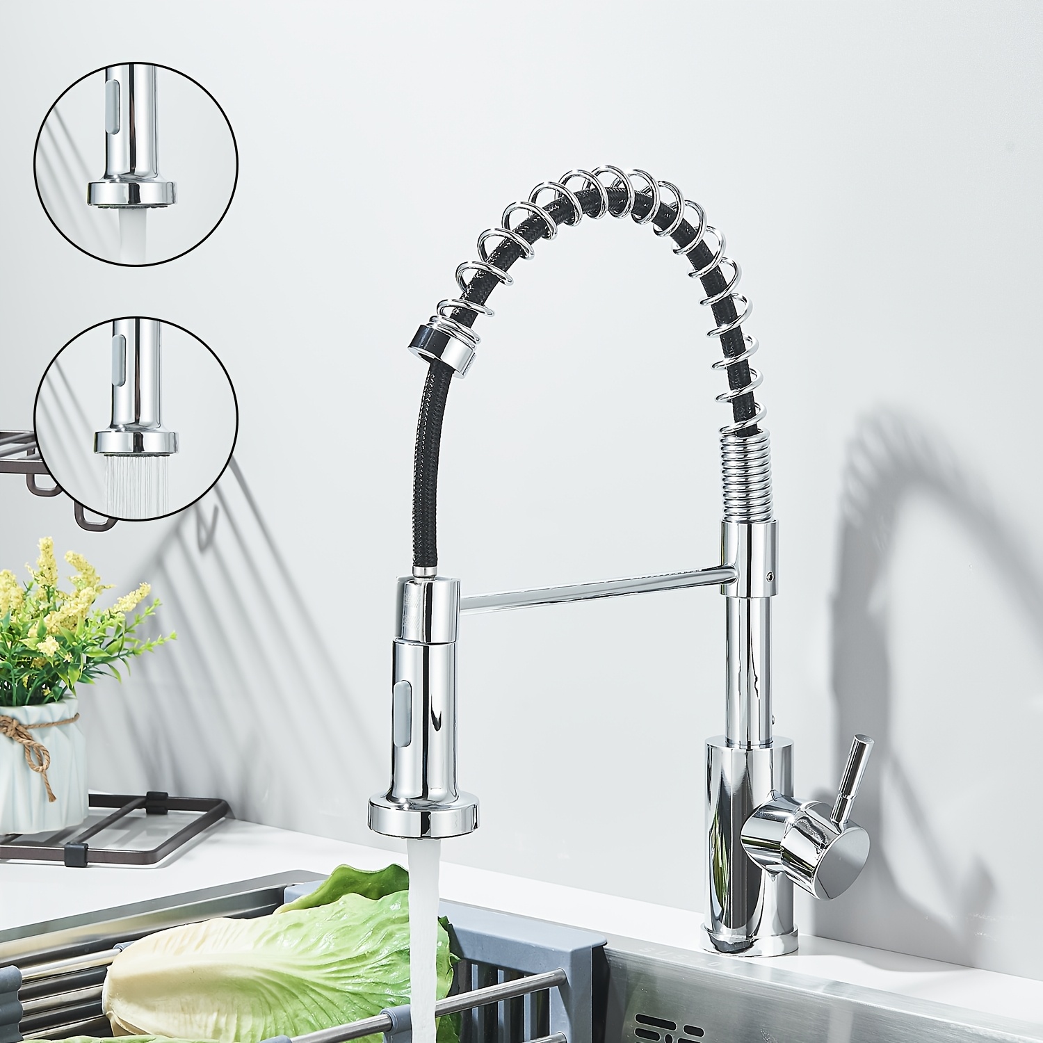 Image of 1pc Kitchen Faucet, High-arc High-pressure Kitchen Faucet, With Pull-out Spray, Mixer Faucet, Sink Faucet, Kitchen Faucet, , Dual-stream Function, Stainless Steel (chrome Finish)