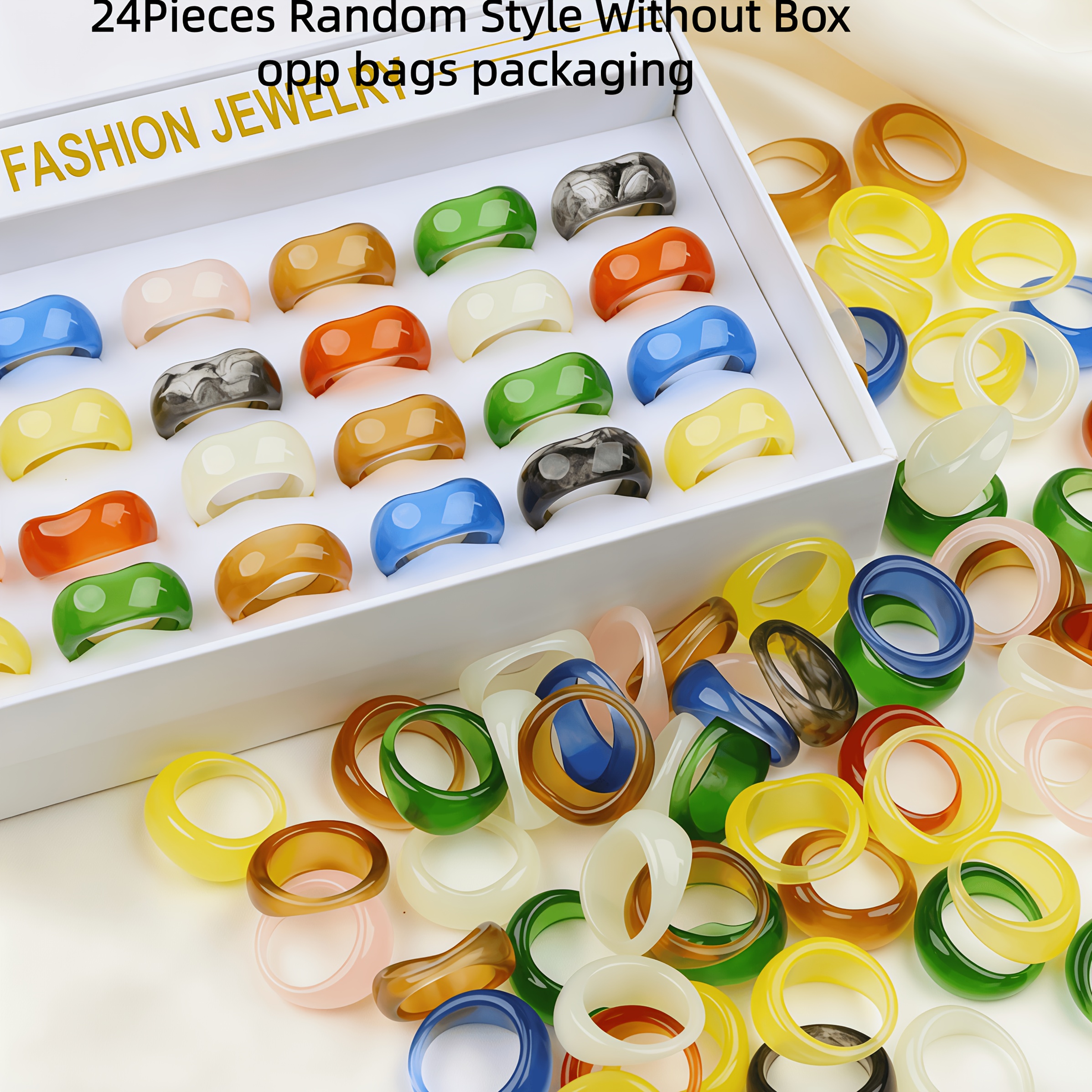 European American Style Geometric Color Blended Resin Rings Set