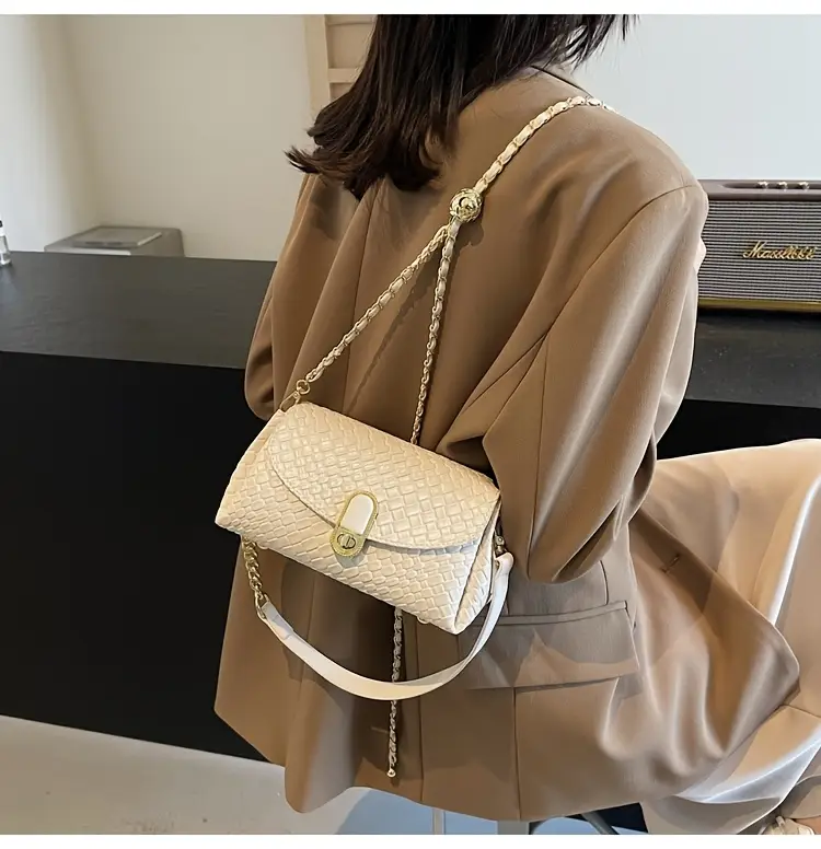 chic black woven crossbody bag for women versatile shoulder bag with detachable strap zip closure hardware casual or formal outfits Product details 13