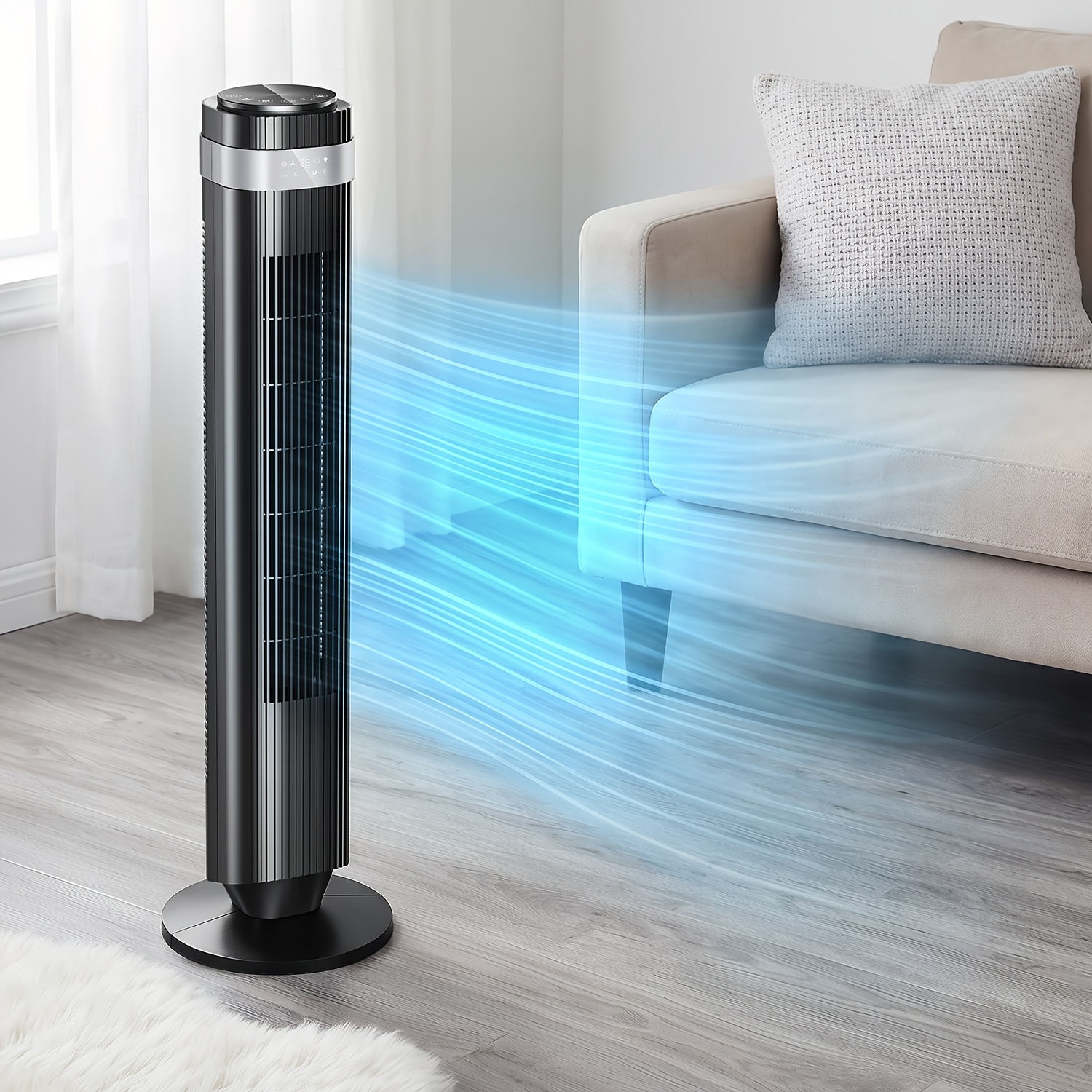 Image of Tower Fan, With Remote Control, Touch Display, Vertical Bladeless Floor Fan, Good Cooling Effect, , 3--mode, 12-hour Timer, Quiet Floor Fan For Bedroom, Living Room, Office