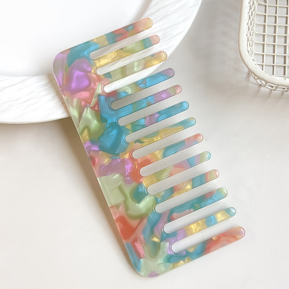 TEMU 1pc Thickened Acetate Wide-tooth Comb Suitable For Wet Hair, Large-tooth Detangling Comb For Curly Hair Care, Portable Travel Hair Brush For