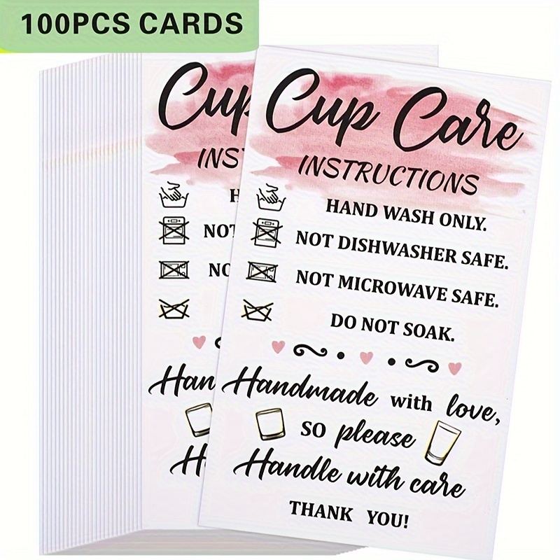 Image of 100pcs 3.5 X 2.1 Inch Cup Care Instructions Cards - Tumblers And Mugs Care Insert For Small Business - Customer Directions Cards - Small Online Shop Package Insert (vibrant Style)