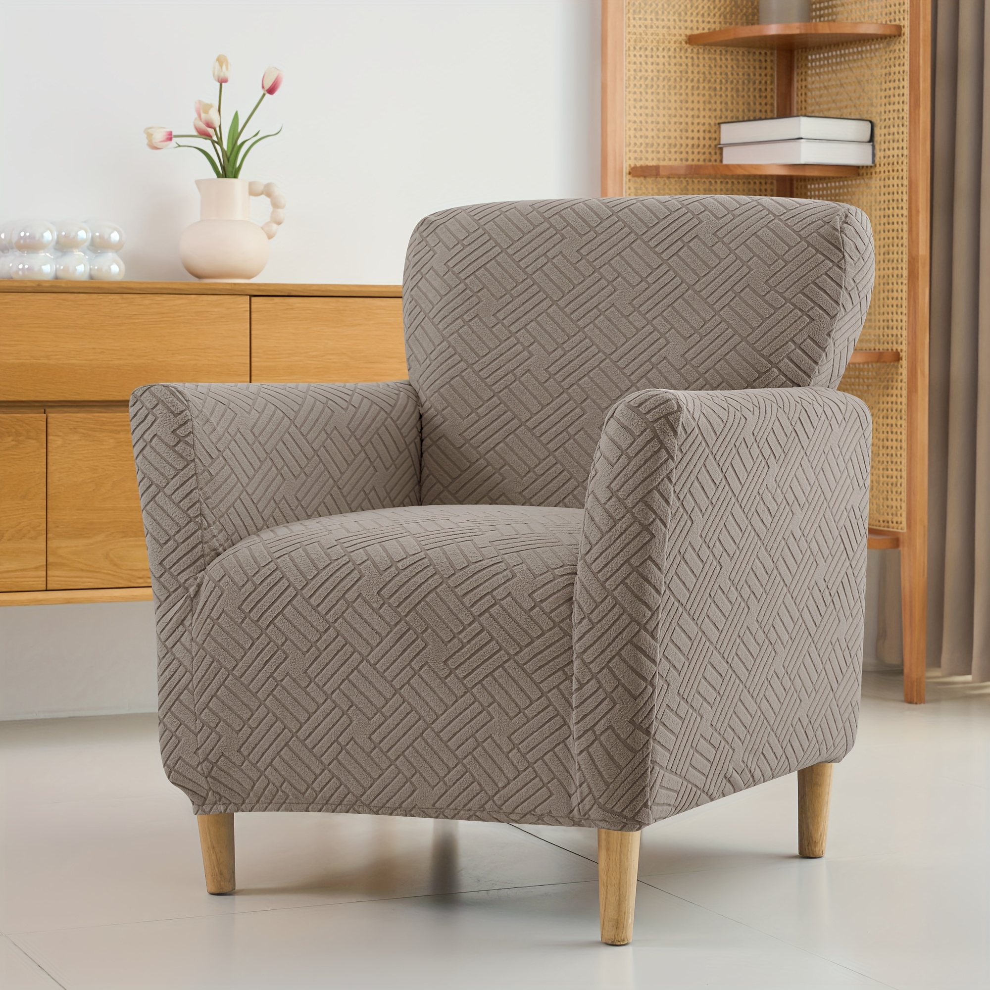 TEMU 1pc Single-seat Sofa Cover Compatible For Single Sofas - Soft Plush Jacquard Fabric With Elastic Closure, Machine-washable Fit Couch Protector