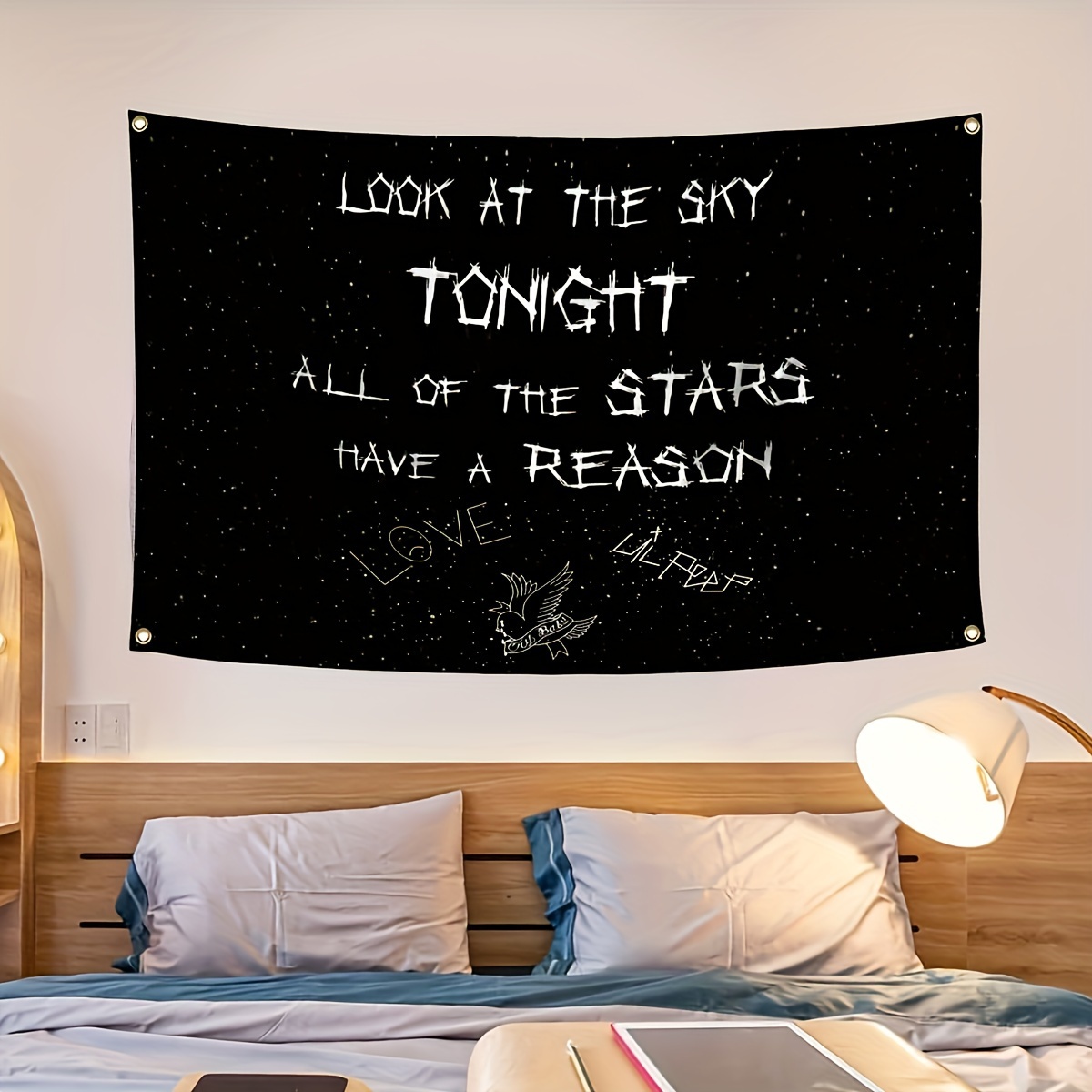 

Graphic Musical Theme Tapestry - Woven Polyester Wall Hanging Poster, Aesthetic Room Decor, Starry Sky Quote, Transverse Orientation, 59.1 X 35.4 Inches