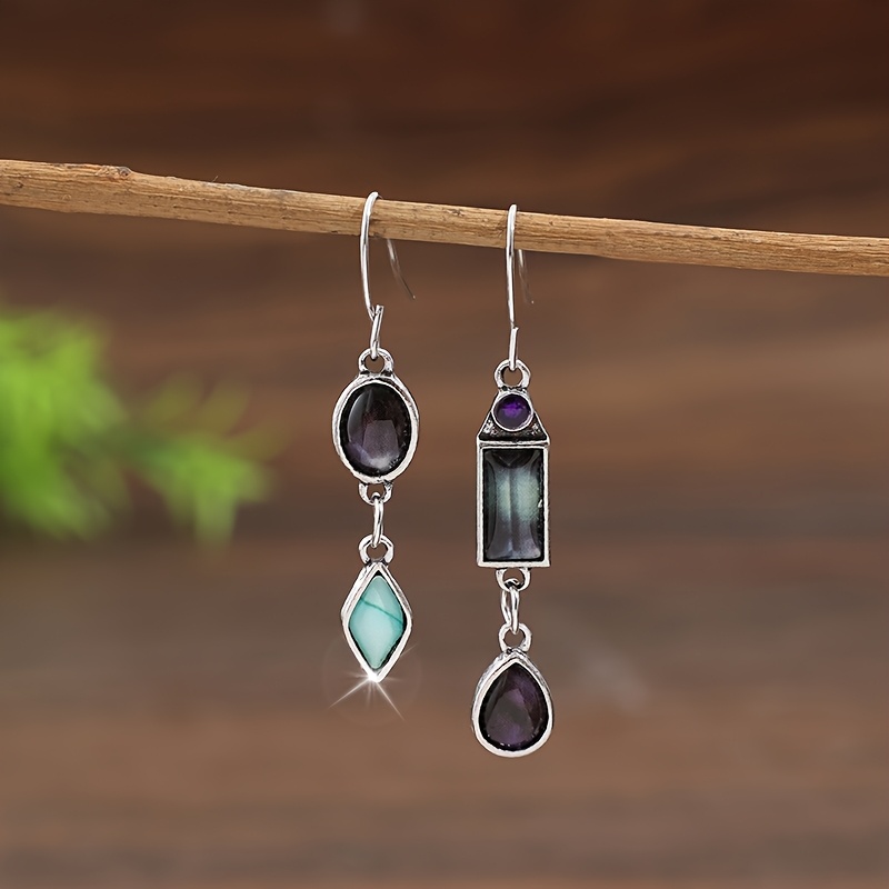 TEMU Par de aretes de moda para mujer, nuevos, asimétricos, , redondos, , rectangulares, empalmados, con pegatina epoxi, de aleación de