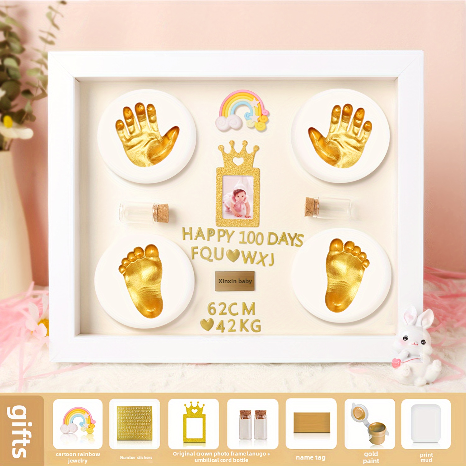 hand footprint kit diy keepsake for first birthday   photo frame details 0