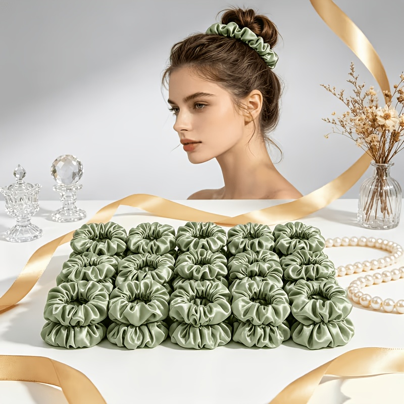 14pcs Satin Scrunchies Set in Light Green