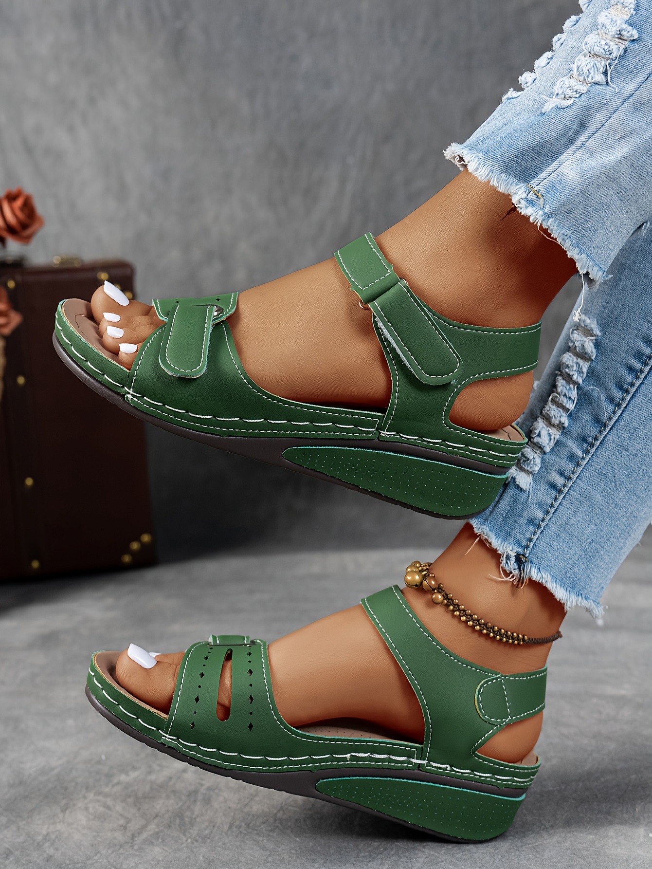   womens beige wedge sandals comfortable open toe platform shoes with adjustable ankle strap perforated design for   casual summer fashion strappy sandals Product details 38