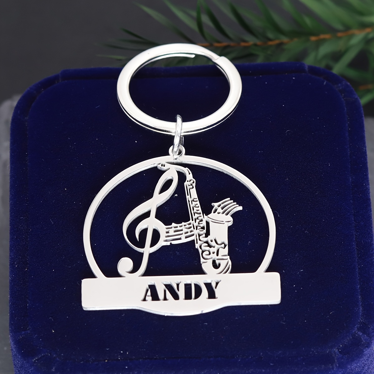 TEMU Personalized Engrave Name Date Keychain, Custom Musical Note Saxophone Nameplate Stainless Chain, Wedding Birthday Gifts, Best For Christmas