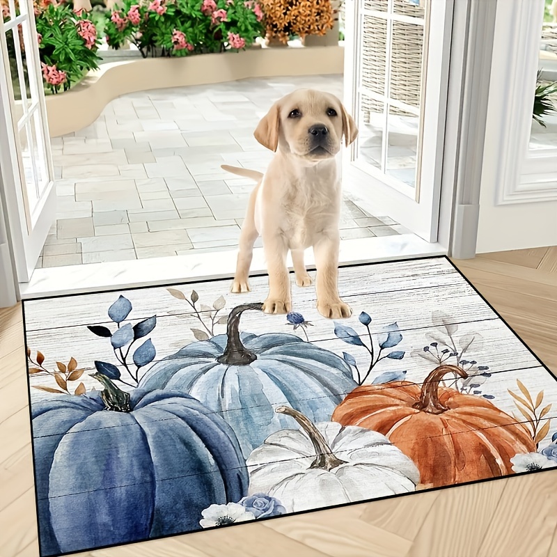 

Fall Thanksgiving Cartoon Pumpkins Doormat - Polyester Non-slip Machine Washable Mat For Indoor/outdoor, Bedroom, Hallway, Patio - Rectangular Decorative Rug With Floral Design