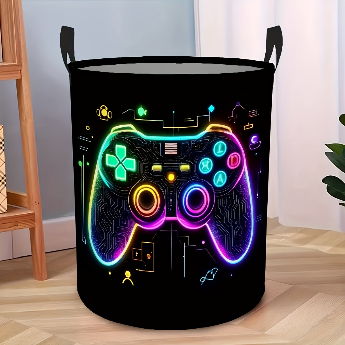 E-shop Neon-Gaming-Wäschekorb – Faltbarer Wäsche-Organizer mit Weltraum-Design, zusammenklappbarer Wäschebehälter für Gamer, Wohnheim, Wohnzimmer –