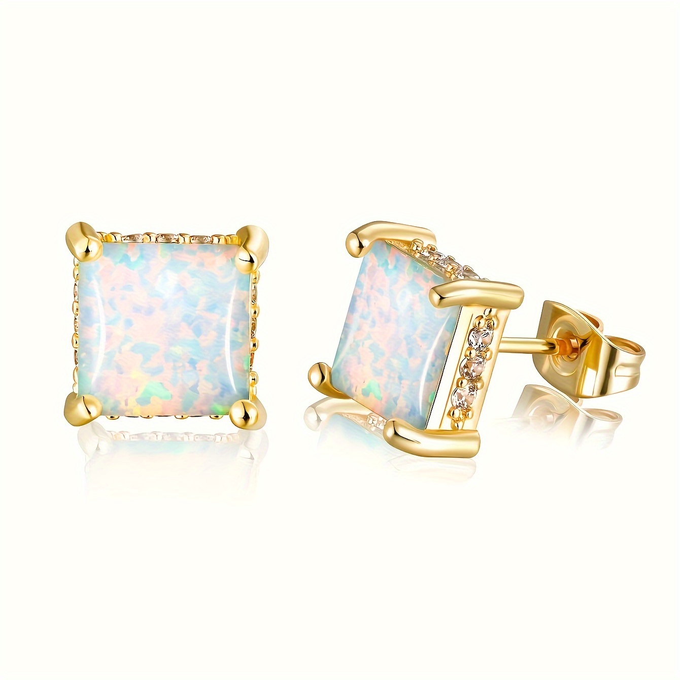 

Luxury Square Vintage Elegant Style Ladies Stud Earrings With Stone And Opal Accents