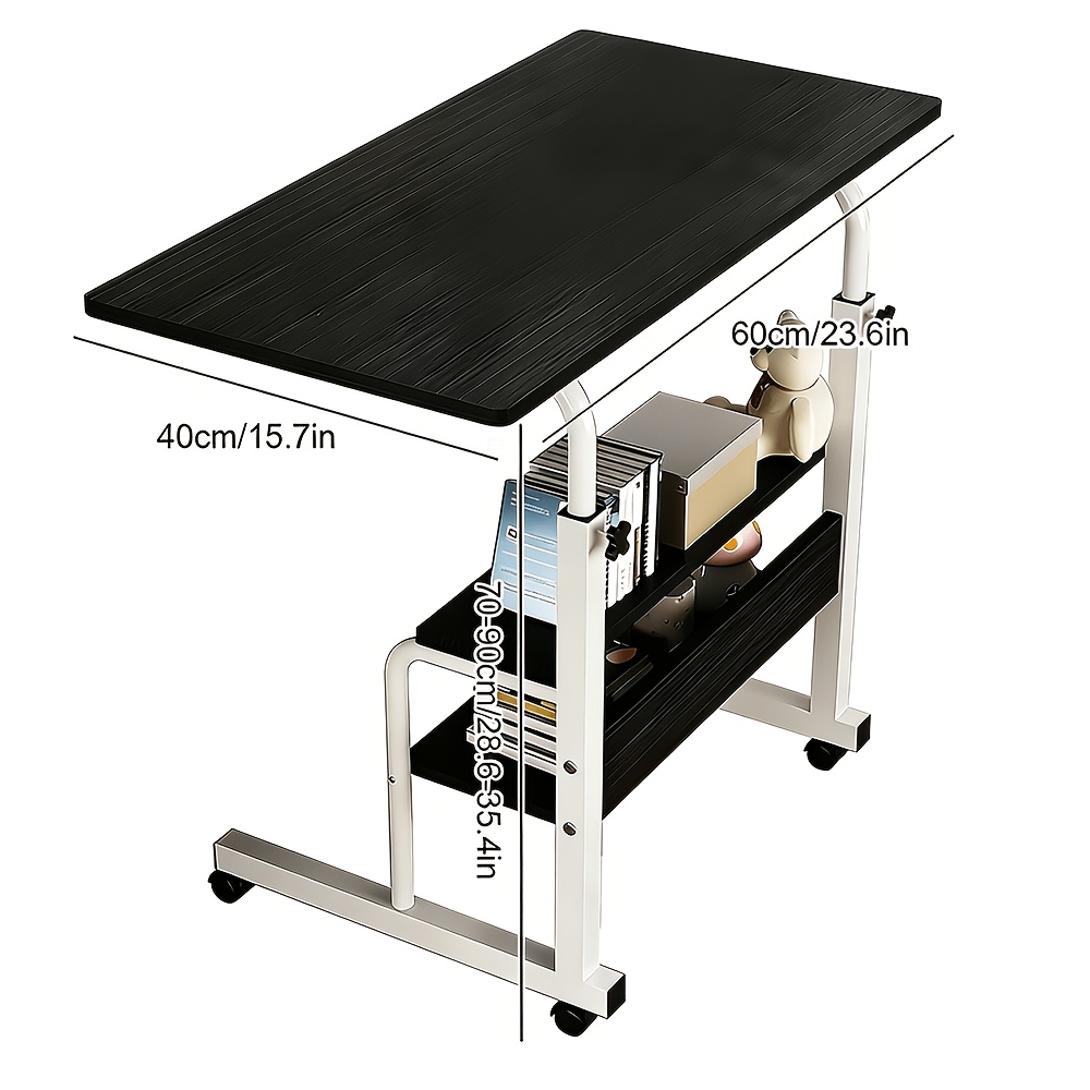 TEMU 1pc Adjustable Bedside Computer Lift Table With Shelves - Versatile Bedside Work Table With Lockable Wheels Ergonomic, Ideal For Bedroom, Living