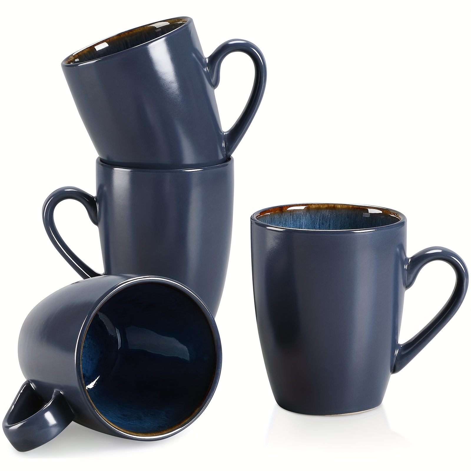 4 Piece Mug Set Stoneware Reactive Glaze Coffee Cup Set Of 4 For Coffee, Cappuccino