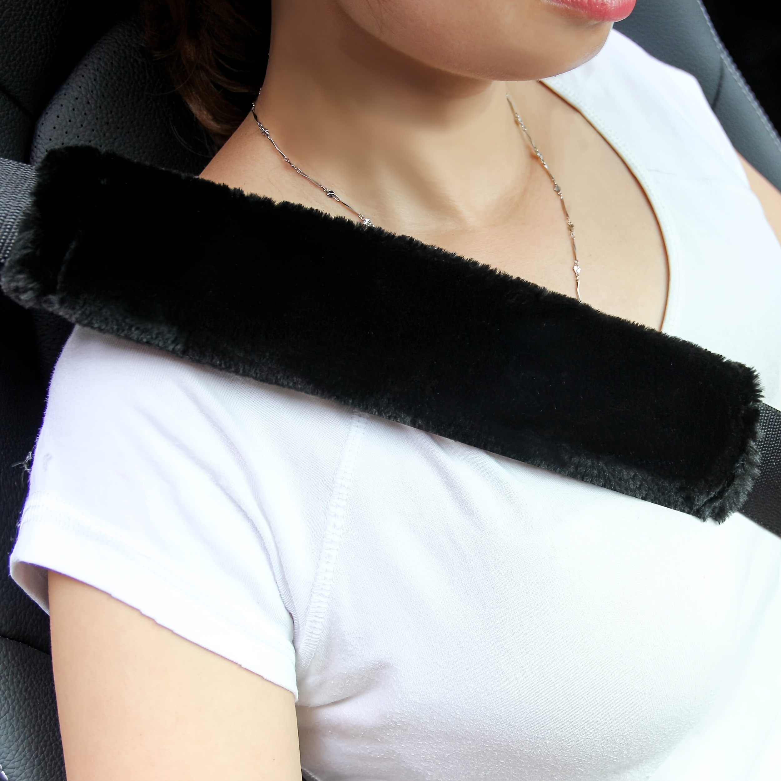 TEMU 2pcs Plush Car Seat Belt Shoulder Pads - Soft Fur, Fit For Cars, Trucks, Suvs, And Airplanes - Comfortable Neck Cushion Protector, Seat Belt Cover Shoulder Strap