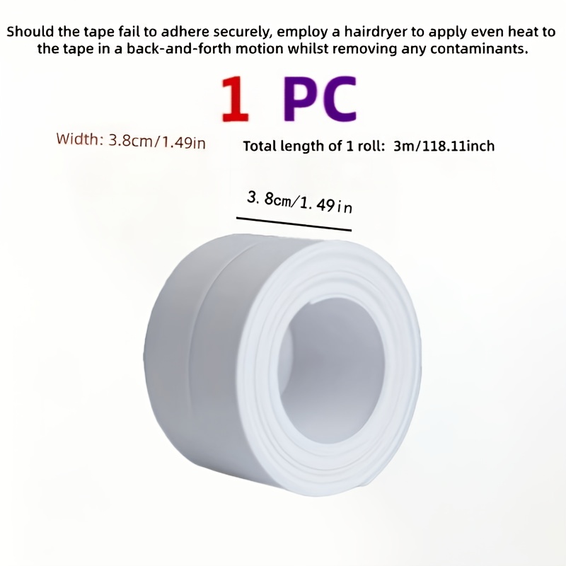 TEMU 1 Rouleau de Bande d'Étanchéité Auto-Adhésive en PVC 3,8 cm*300 cm, Ruban d'Étanchéité, Convient pour de Douche, Cuisines, de Bain et Décoration