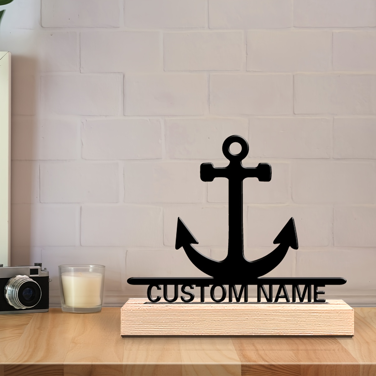 TEMU 1 Customizable Ocean Anchor Metal Wall Art With Wooden Base - Personalized Name Option For Sailors, Map Lovers, Coastal Weddings & Marine